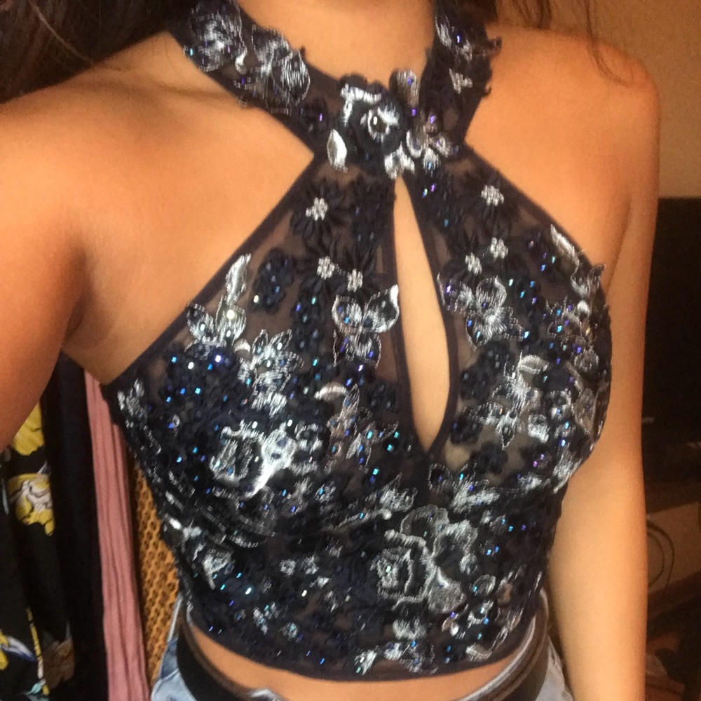 Blue Jovani short two-piece homecoming dress